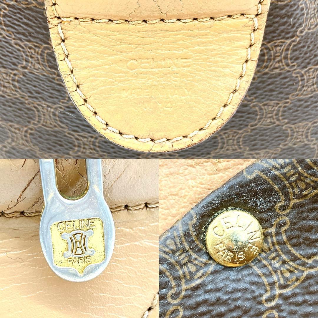 【CELINE】ミニボストンバッグ　マカダム柄　ゴールド金具　PVC ブラウン