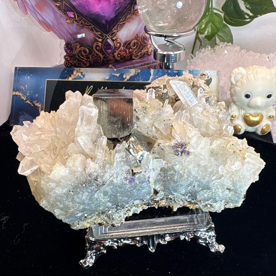 レア♡水晶♡パイライト♡アメジスト共生クラスターNo.1931