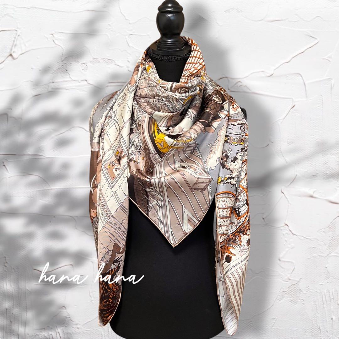 ×135 大判 マルベリー シルク スカーフ ストール ショール ブラウン 茶