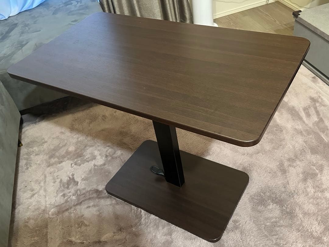 昇降式 ダイニングテーブル 丸角 ダークブラウン 長方形 ニトリ