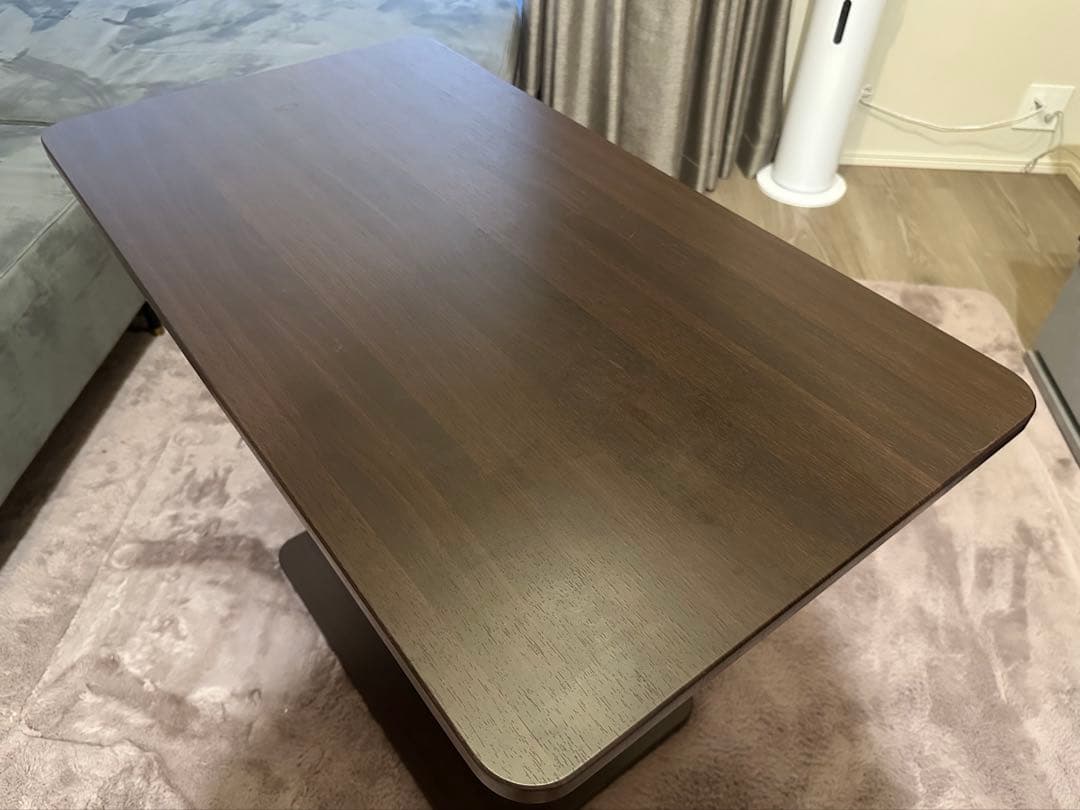 昇降式 ダイニングテーブル 丸角 ダークブラウン 長方形 ニトリ