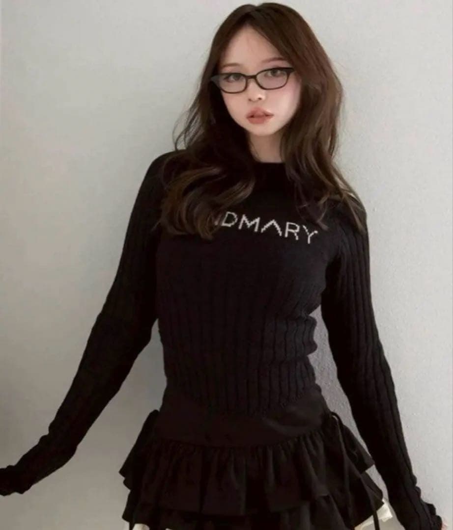 トップス Mary logo knit tops black andmary