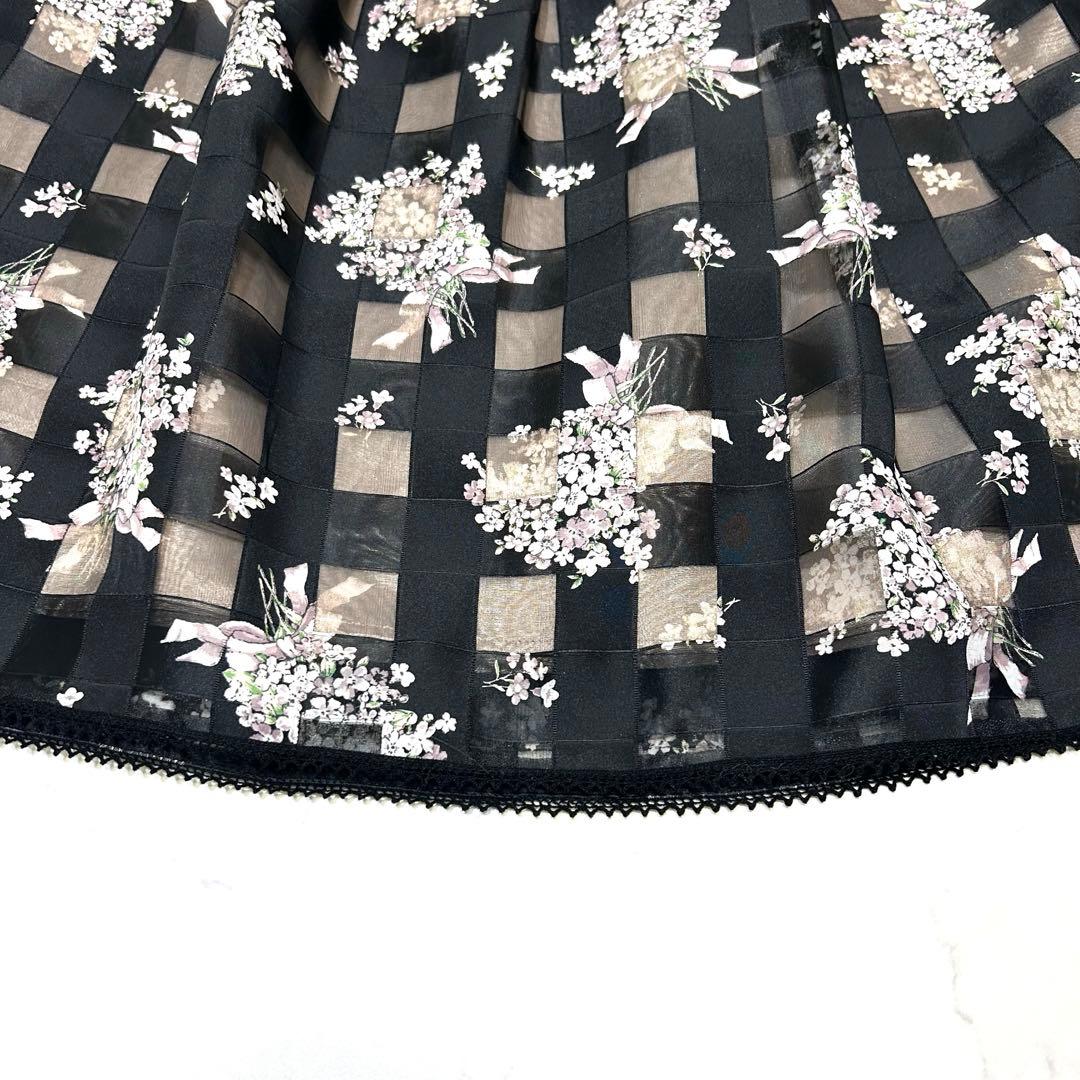 近年　エムズグレイシー　ブロックチェック　花柄 フレアスカート　オーガンジー　M