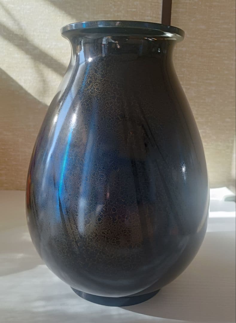 青銅製 金彩 菊紋 壺 花瓶 ブロンズ 黒 大型 和風 床の間 インテリア