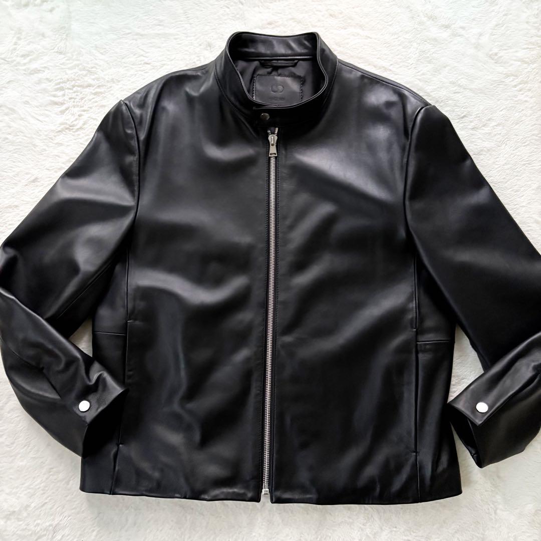 現行　極美品　コムサメン　レザージャケット　ラムレザー　羊革　本革　黒　L