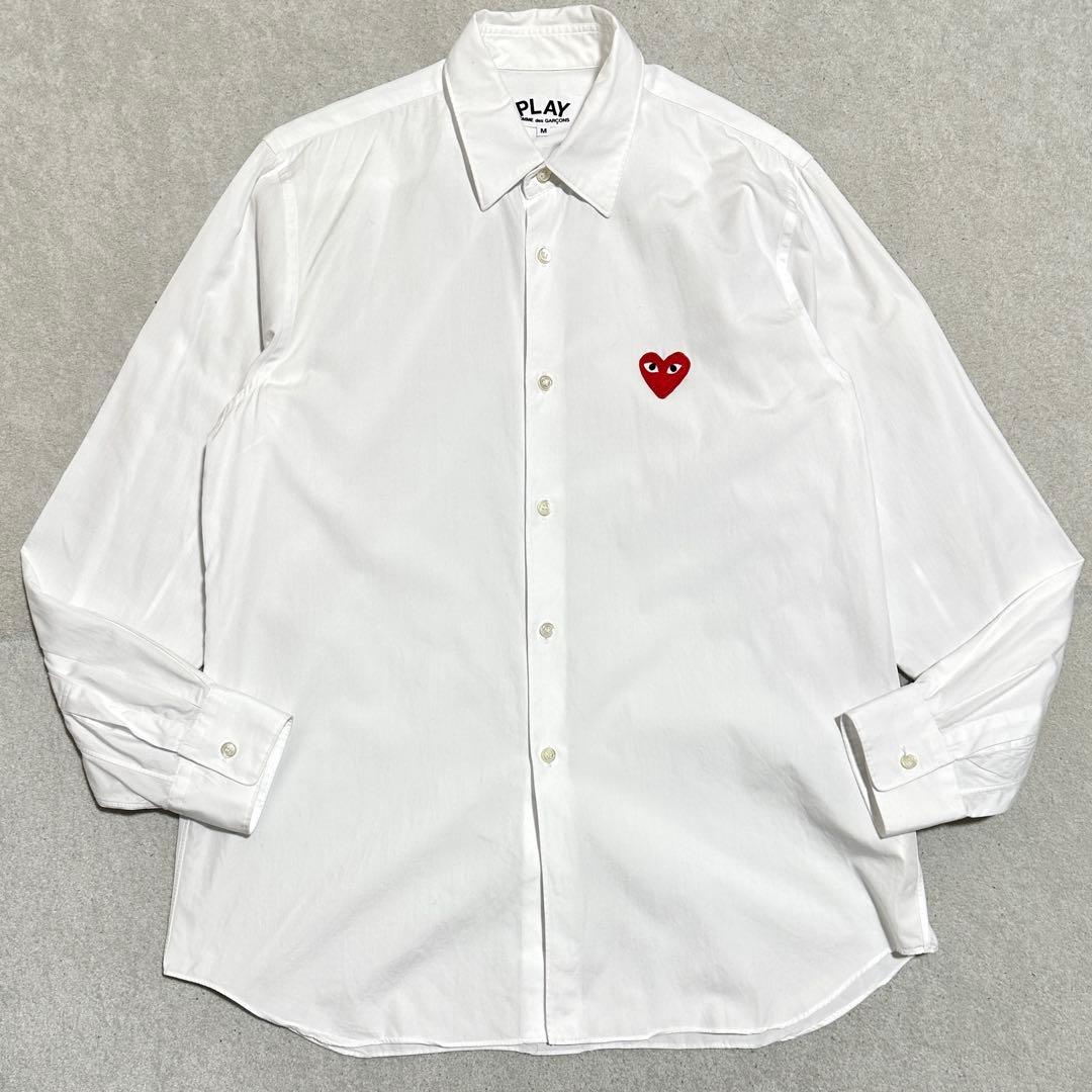 美品✨メンズM プレイコムデギャルソン　白シャツ　ハートロゴ刺繍　ホワイト　長袖