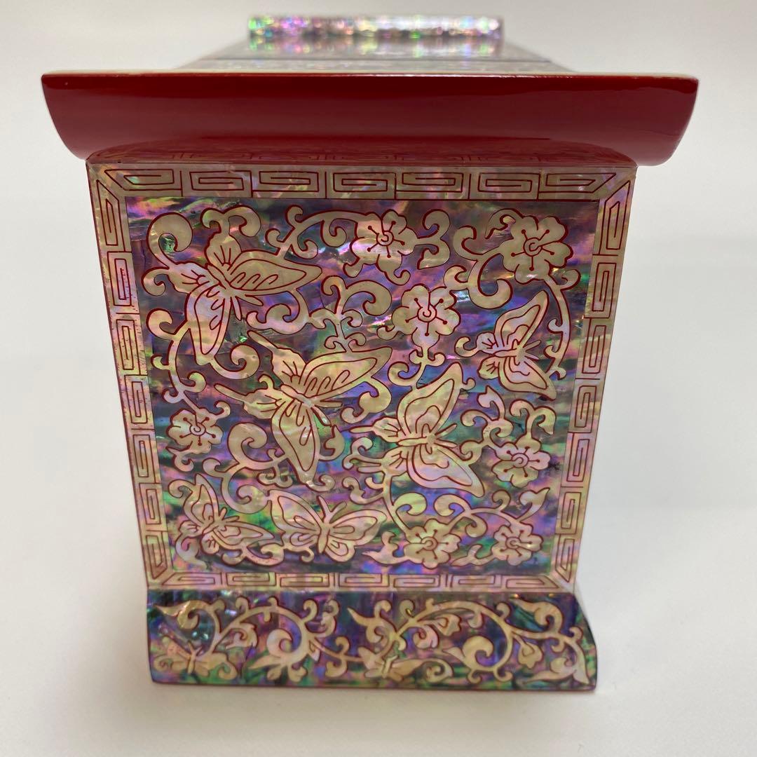 【新品】　韓国　螺鈿　微細ピンク系 宝石箱 伝統工芸　漆塗り 1点 ミニ箪笥