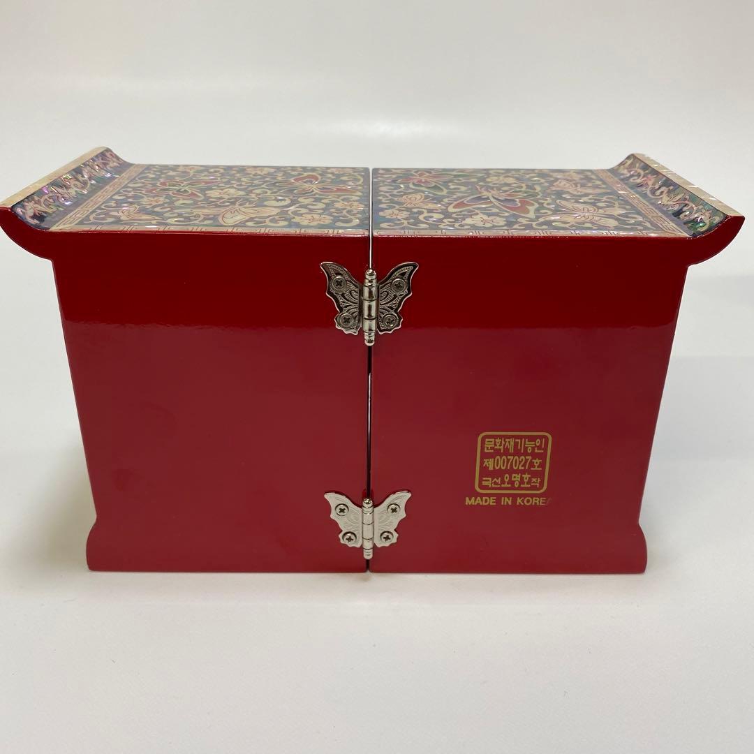 【新品】　韓国　螺鈿　微細ピンク系 宝石箱 伝統工芸　漆塗り 1点 ミニ箪笥