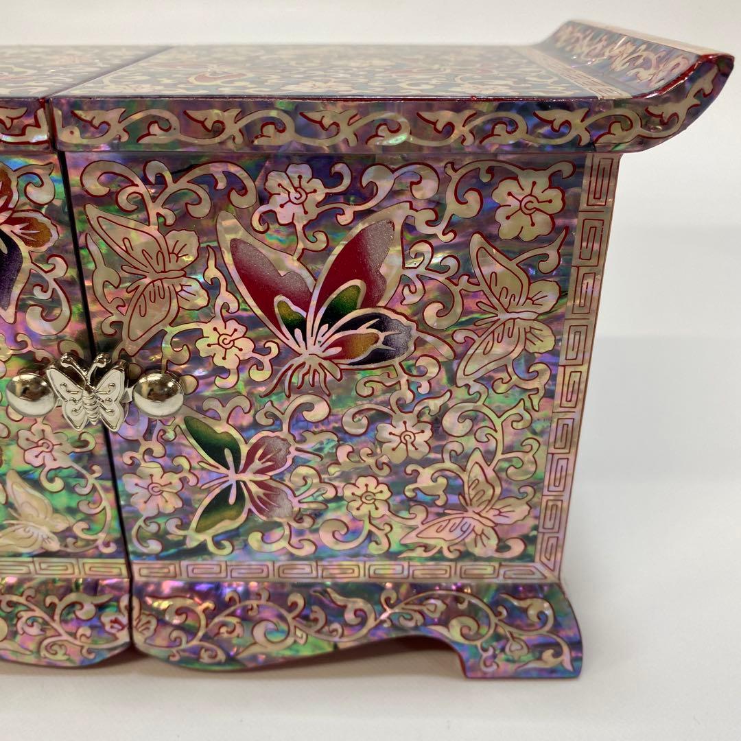 【新品】　韓国　螺鈿　微細ピンク系 宝石箱 伝統工芸　漆塗り 1点 ミニ箪笥