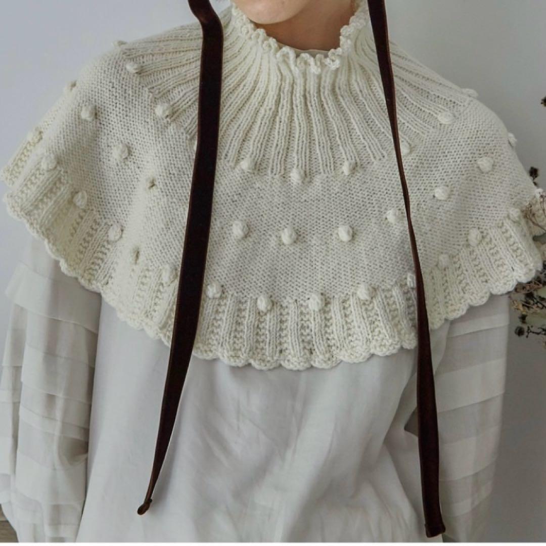 【新品未使用】m.soeur(エムスール)＊ドットの手編みケープ