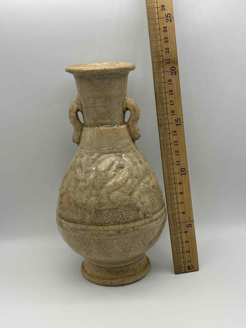 北宋時代　青白磁刻花龍文双耳瓶　景徳鎮　影青　唐物　古賞物(E-27)