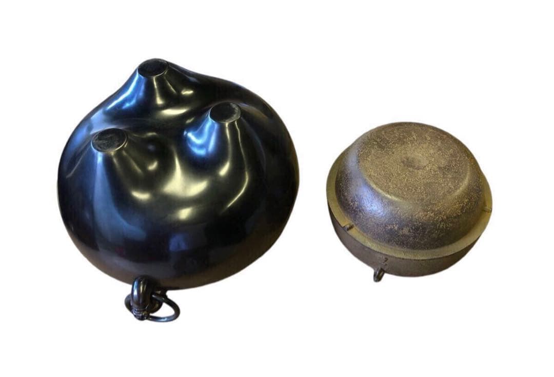 釜師　木村一無作　銀摘　共箱『唐銅鬼面風炉』茶道具/鉄瓶　古道具