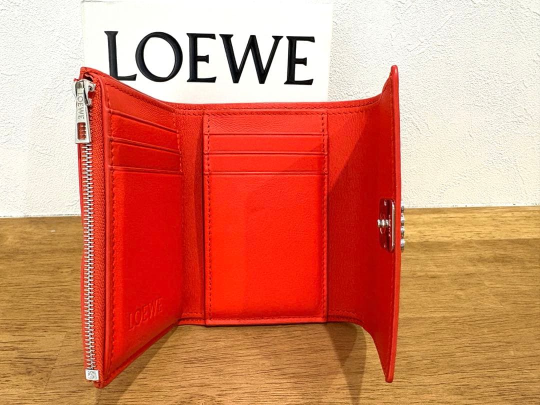 【美品】LOEWE ロエベ アナグラム 三つ折り財布 オレンジ