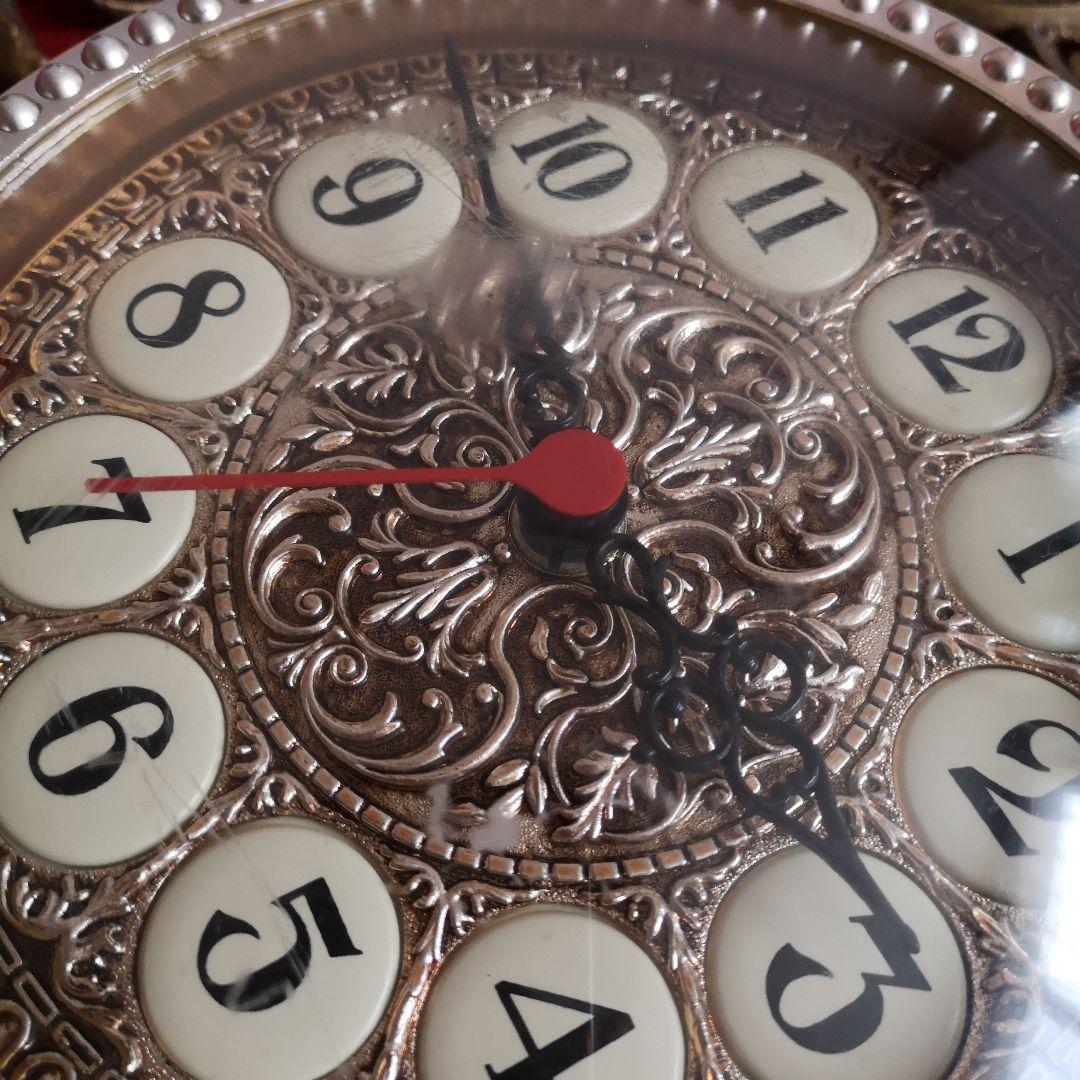 イタリア ビンテージ 掛け時計 木彫り アールデコ ゴールドカラー 稼働品