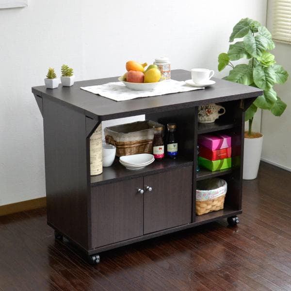 【新品・送料無料】キッチンカウンター キッチンワゴン 両バタワゴン