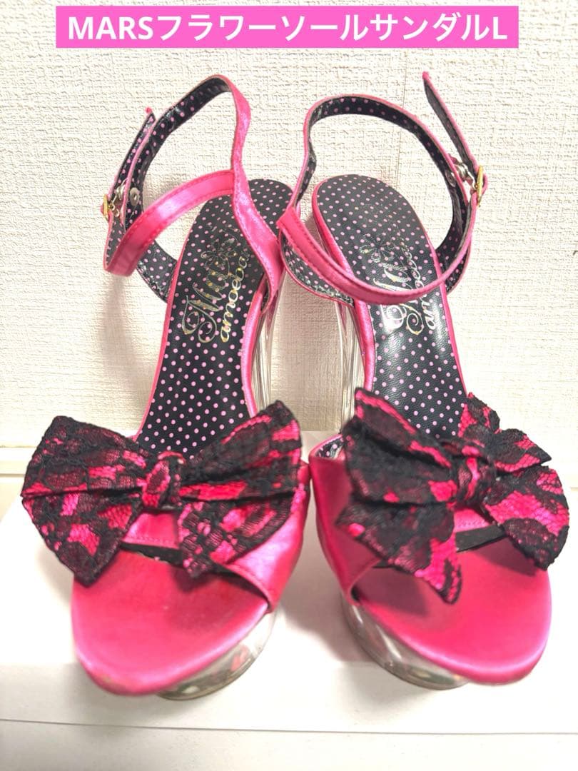 MARSピンクリボン付きフラワーソールサンダル高ヒールL24.0〜24.5センチ