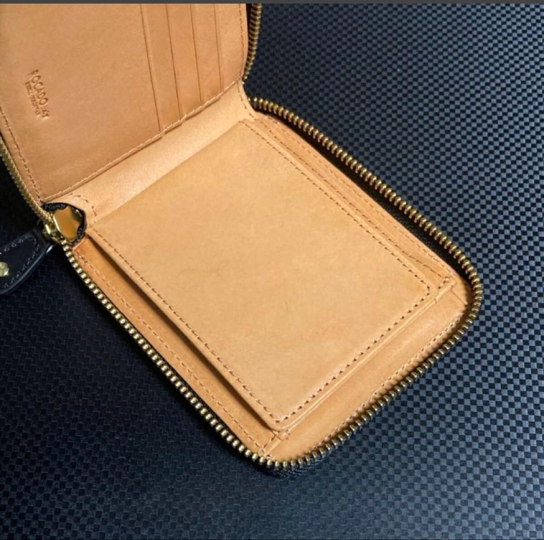 ロカド シェルコードバン 二つ折り 財布 ラウンドファスナー 馬革 ブラック