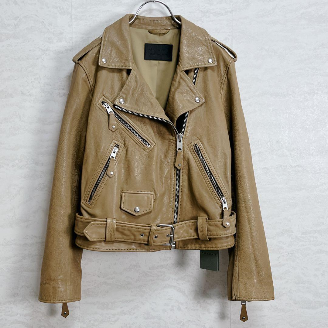 未使用『オールセインツ』ダブルライダース レザージャケット 牛革 キャメル UK