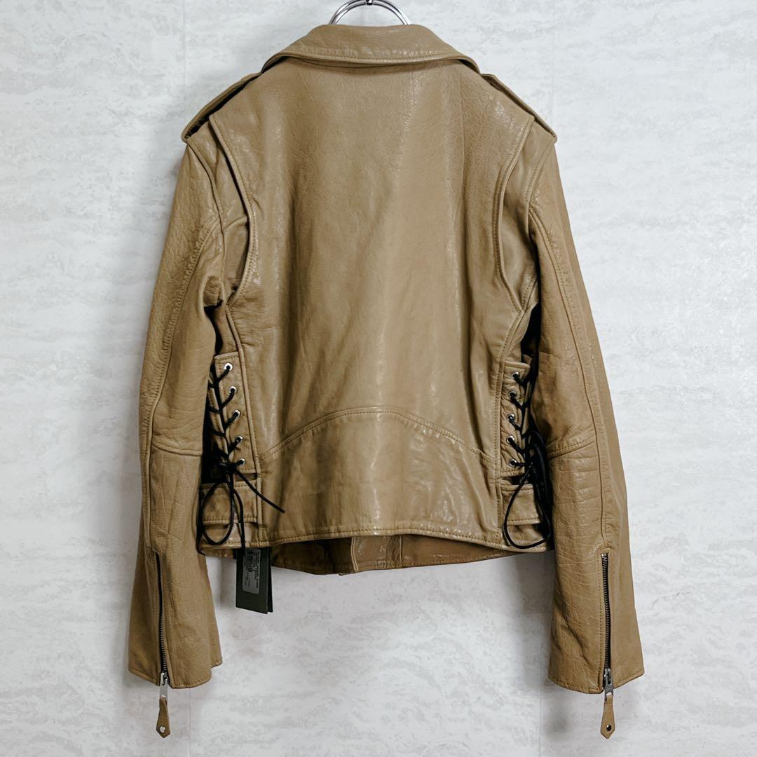 未使用『オールセインツ』ダブルライダース レザージャケット 牛革 キャメル UK