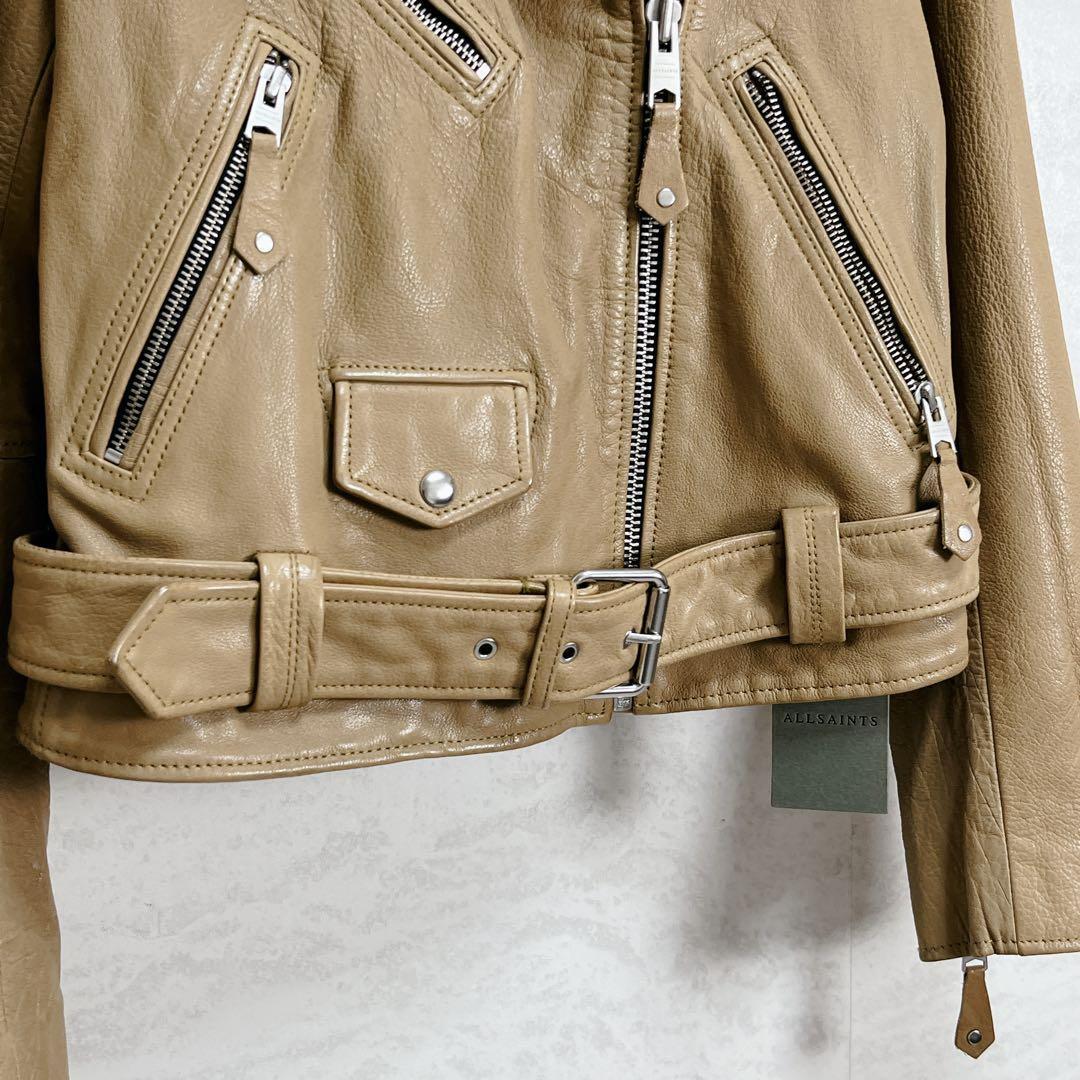 未使用『オールセインツ』ダブルライダース レザージャケット 牛革 キャメル UK