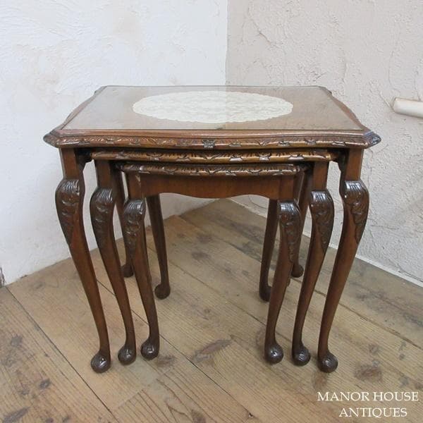 イギリス アンティーク 家具 ネストテーブル サイドテーブル 3台組 6779d