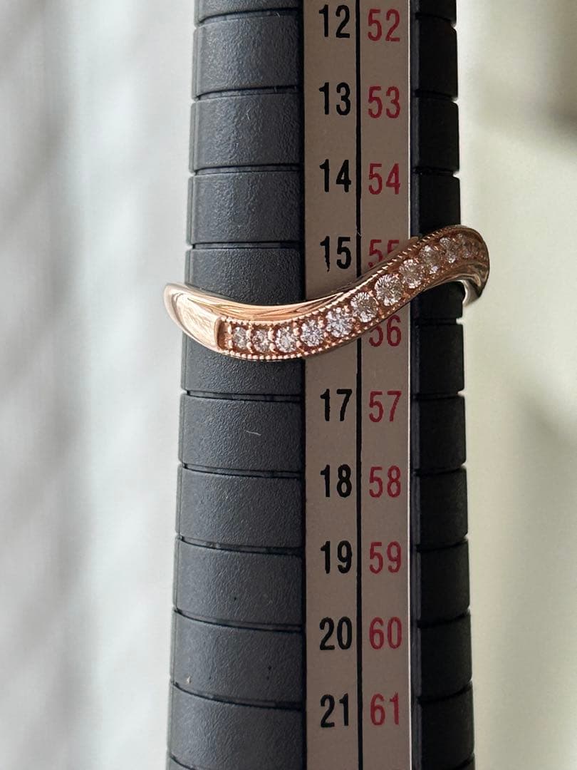 18金 K18PG ダイヤ0.2ct付き カーブリング 2.27g 15号