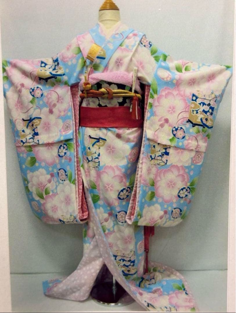 舞妓さん　爽やか水色　だらり帯　テリア　うさぎ　八重桜　ポンポネット