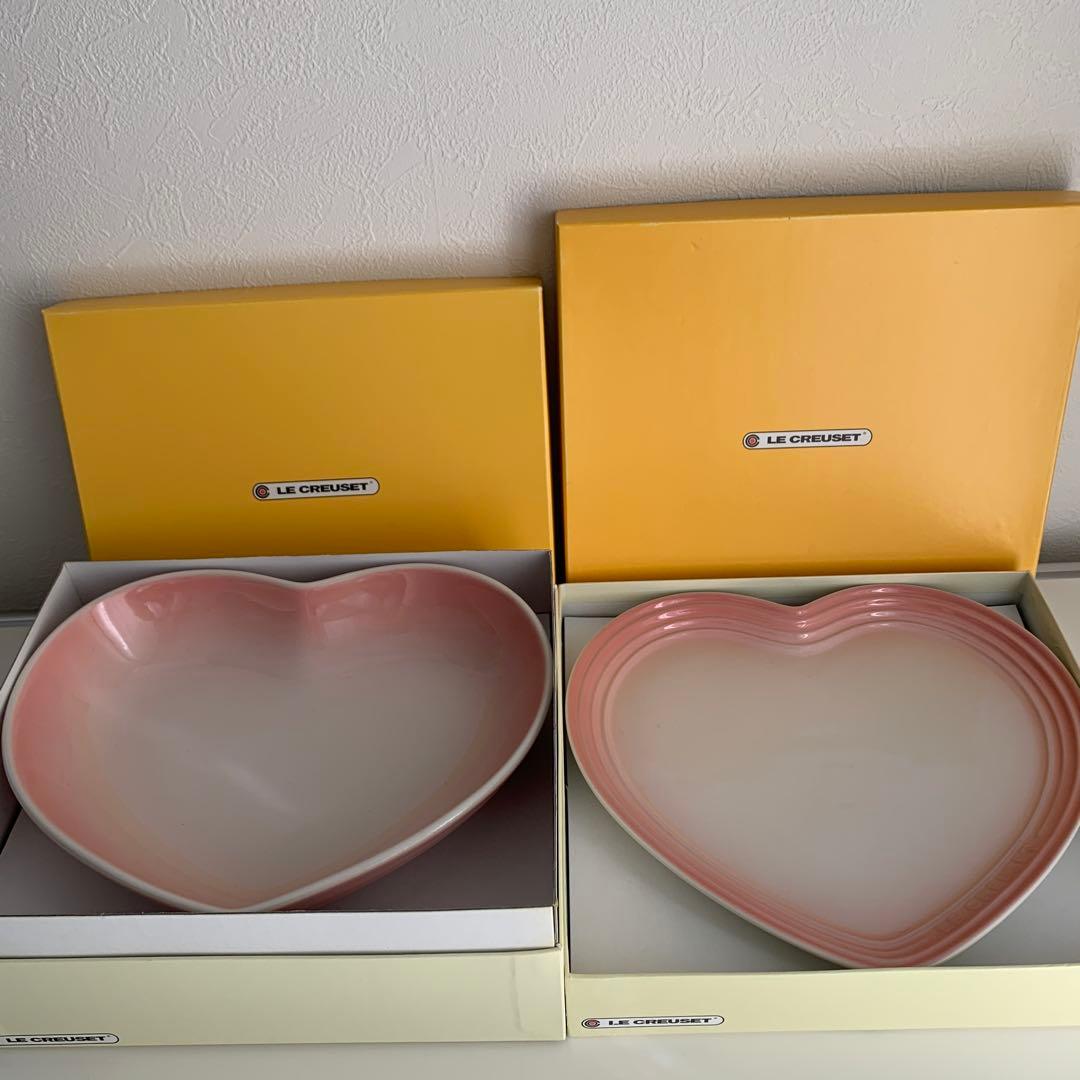ルクルーゼ　パウダーピンク　ハートプレート&ディッシュセット♪