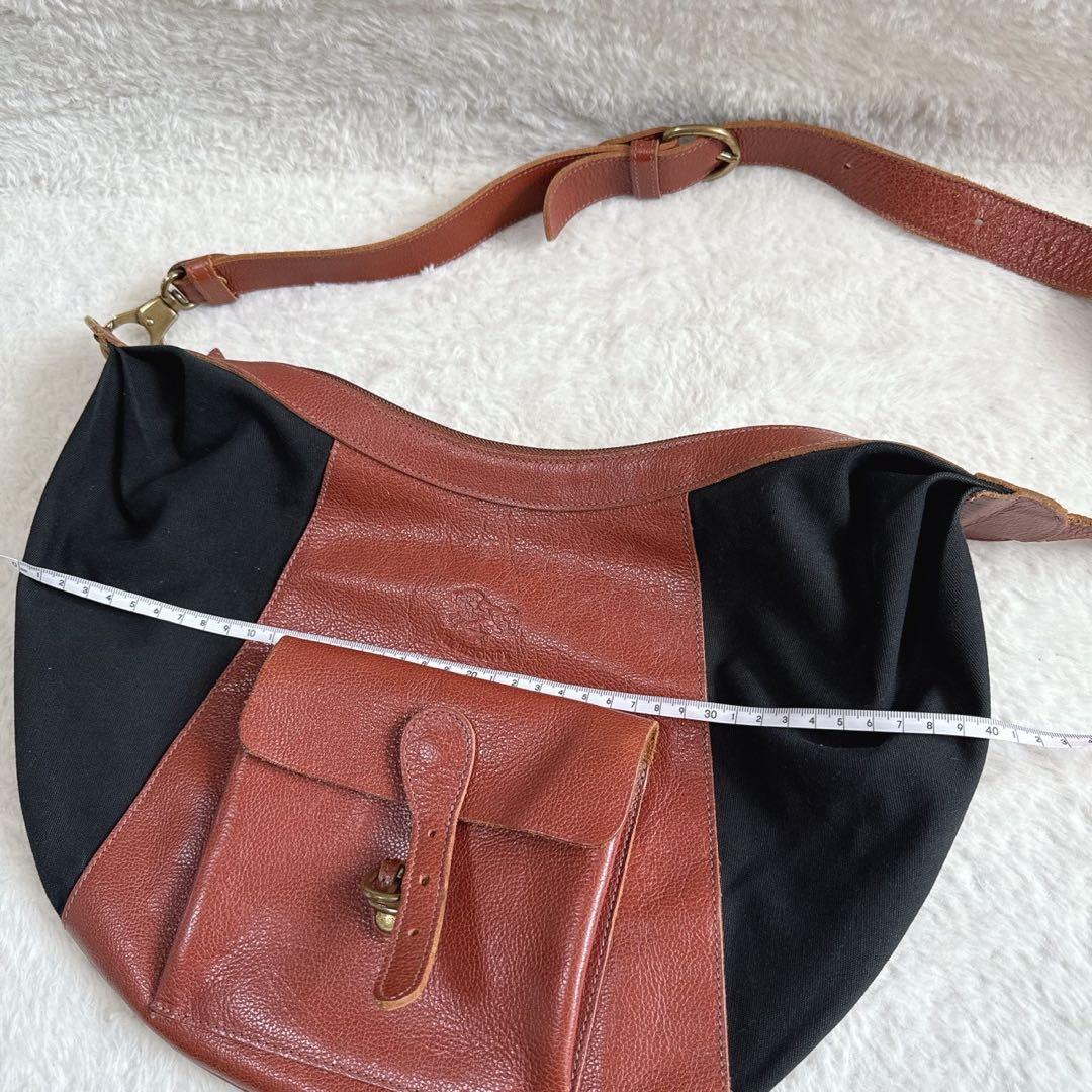 【美品】　IL BISONTE ショルダーバッグ レザー×キャンバス ブラウン