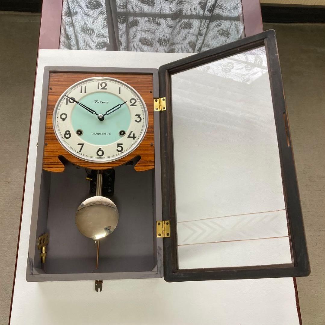 高野精密 振り子時計 柱時計 掛け時計 ゼンマイ式 木製 レトロ 稼働品