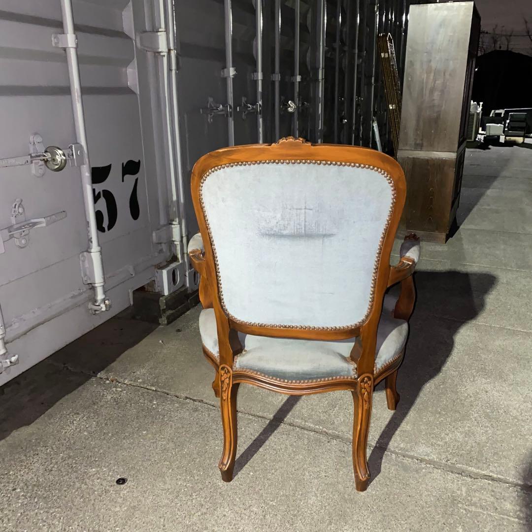 イタリア発！アンティーク ロココ調チェア ブルーグレー ベルベット