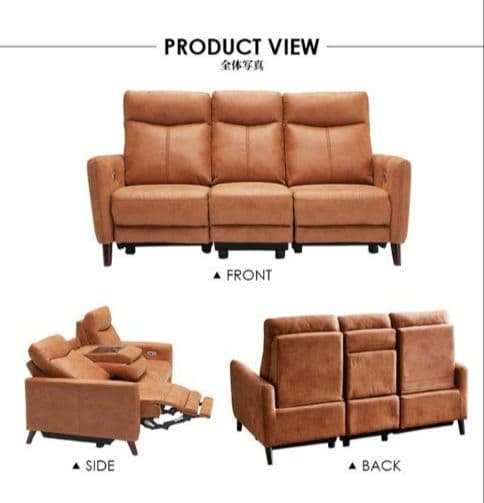 3人掛け 電動 リクライニング ソファ キャメル