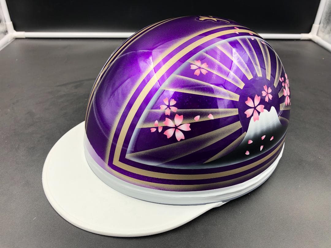 コルク半　カスタム　富士日章　３つボタン　パープルゴールドラメ　ぼかし　桜