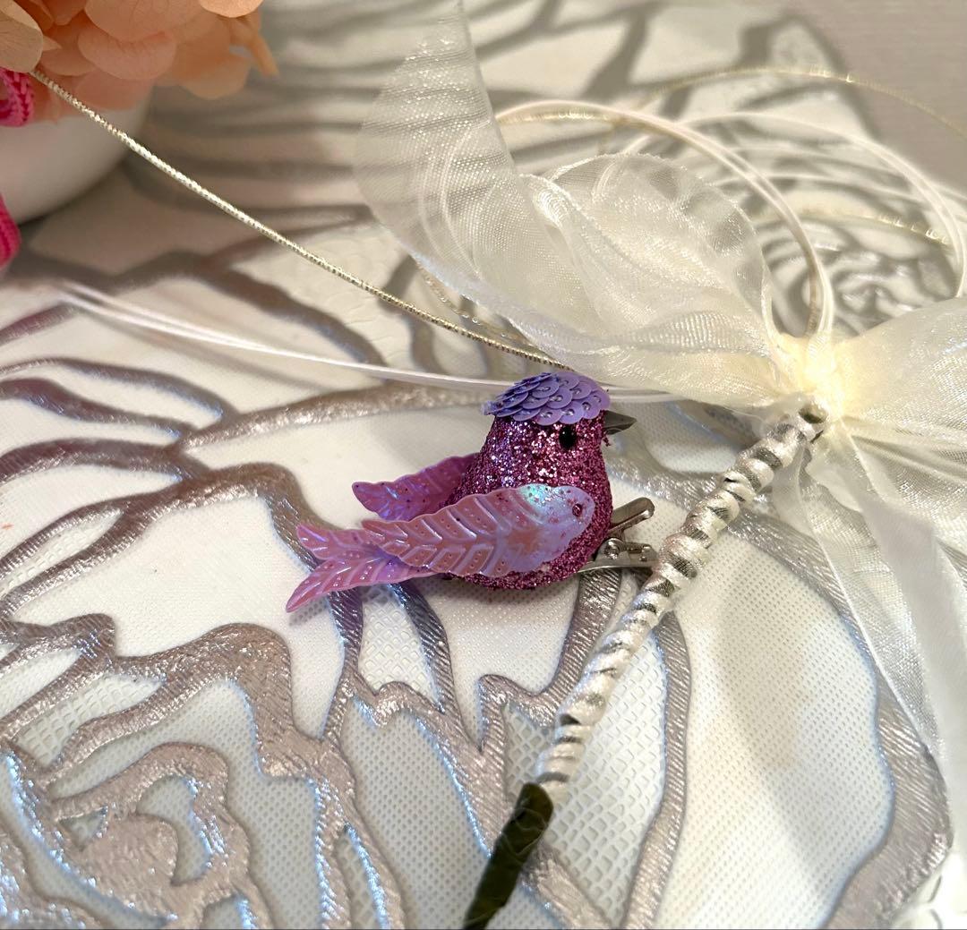 «846»◤完売◢♥️感謝祭♥️フラワーオブジェ*薔薇*紫陽花*小鳥*パープル