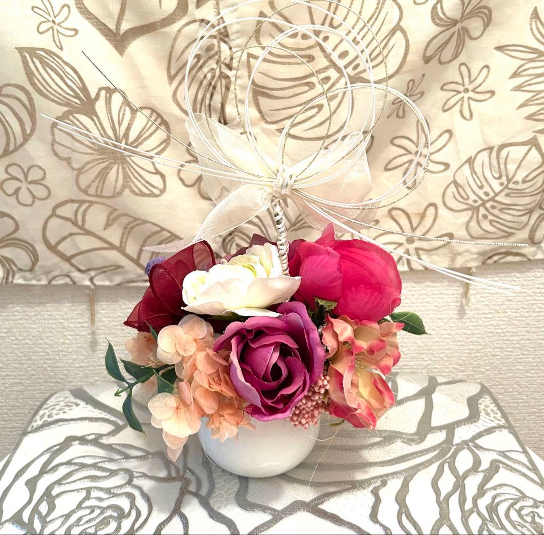 «846»◤完売◢♥️感謝祭♥️フラワーオブジェ*薔薇*紫陽花*小鳥*パープル