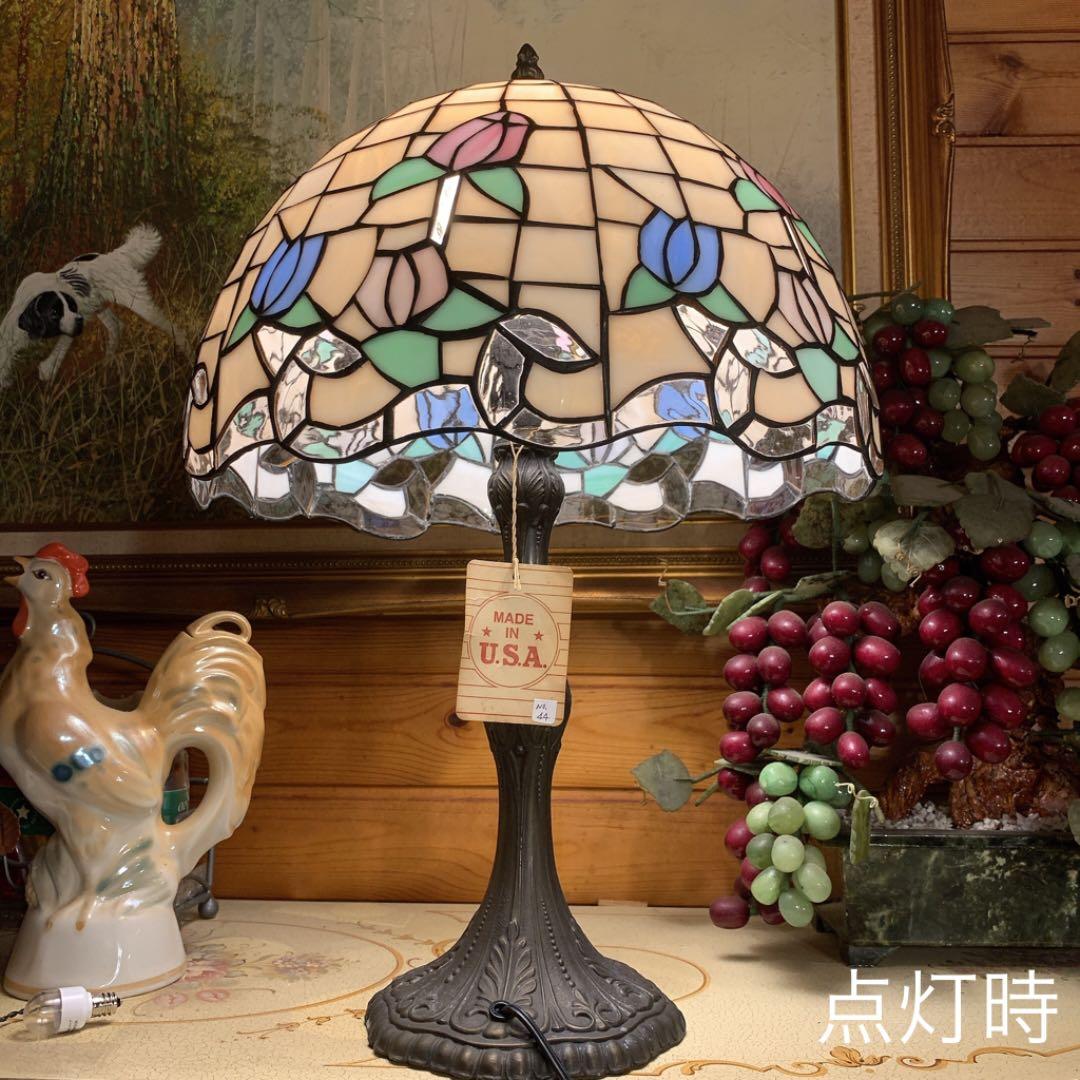 ティファニー社公認　アメリカ製　チューリップ　薔薇 ステンドランプ　展示品未使用