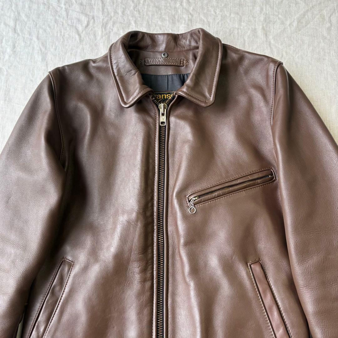 VANSON バンソン ブラウン 襟付き シングルライダースジャケット 38