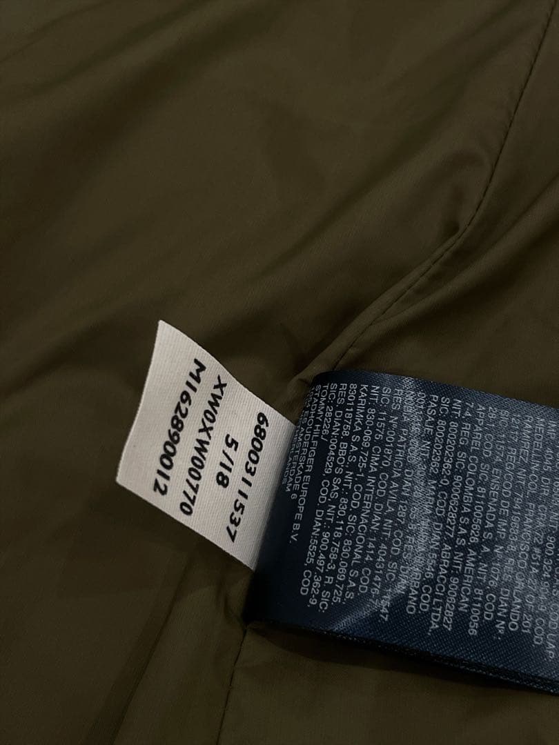 美品　トミーヒルフィガー　ダウンジャケット　ロング丈　フード付　カーキ　L