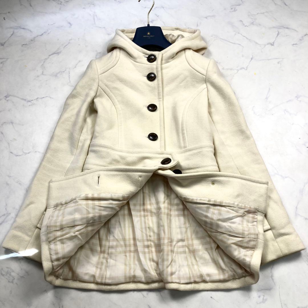 バーバリーブルーレーベル　アンゴラ　カシミヤ　フーデットコート　ノバチェック