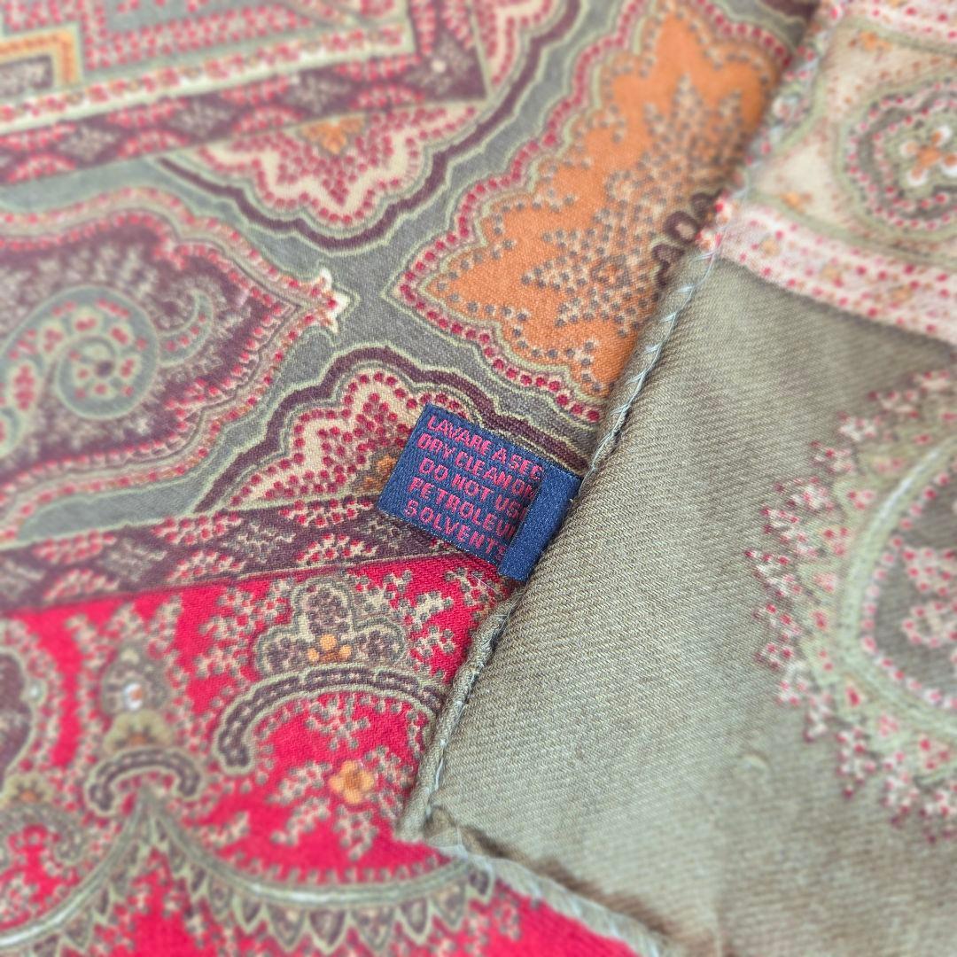 ETRO エトロ 大判 ストール ウール×シルク 正方形 e