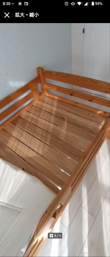 木製シングルベッドフレーム（マットレス付き）