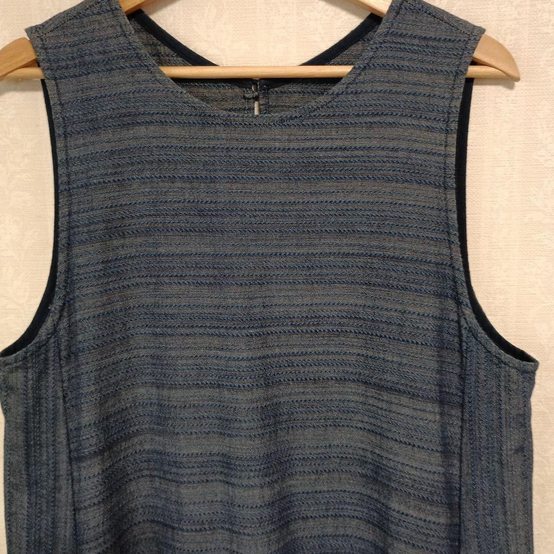 郡言堂　ジャンパースカート(逆スラブ藍染刺し子織り）