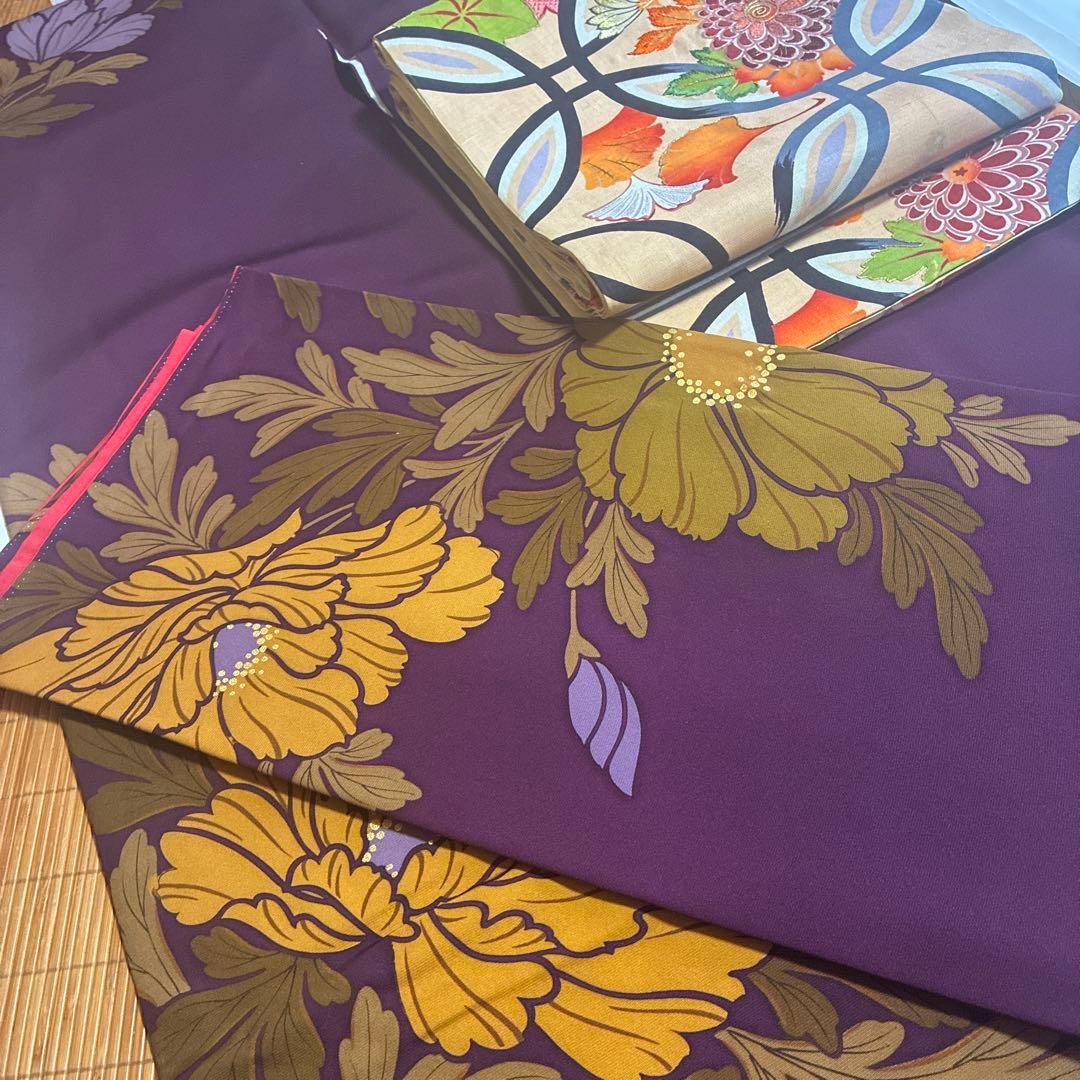 のあたん様 アンティーク風モダン　紫に牡丹の花　振袖　長襦袢付き