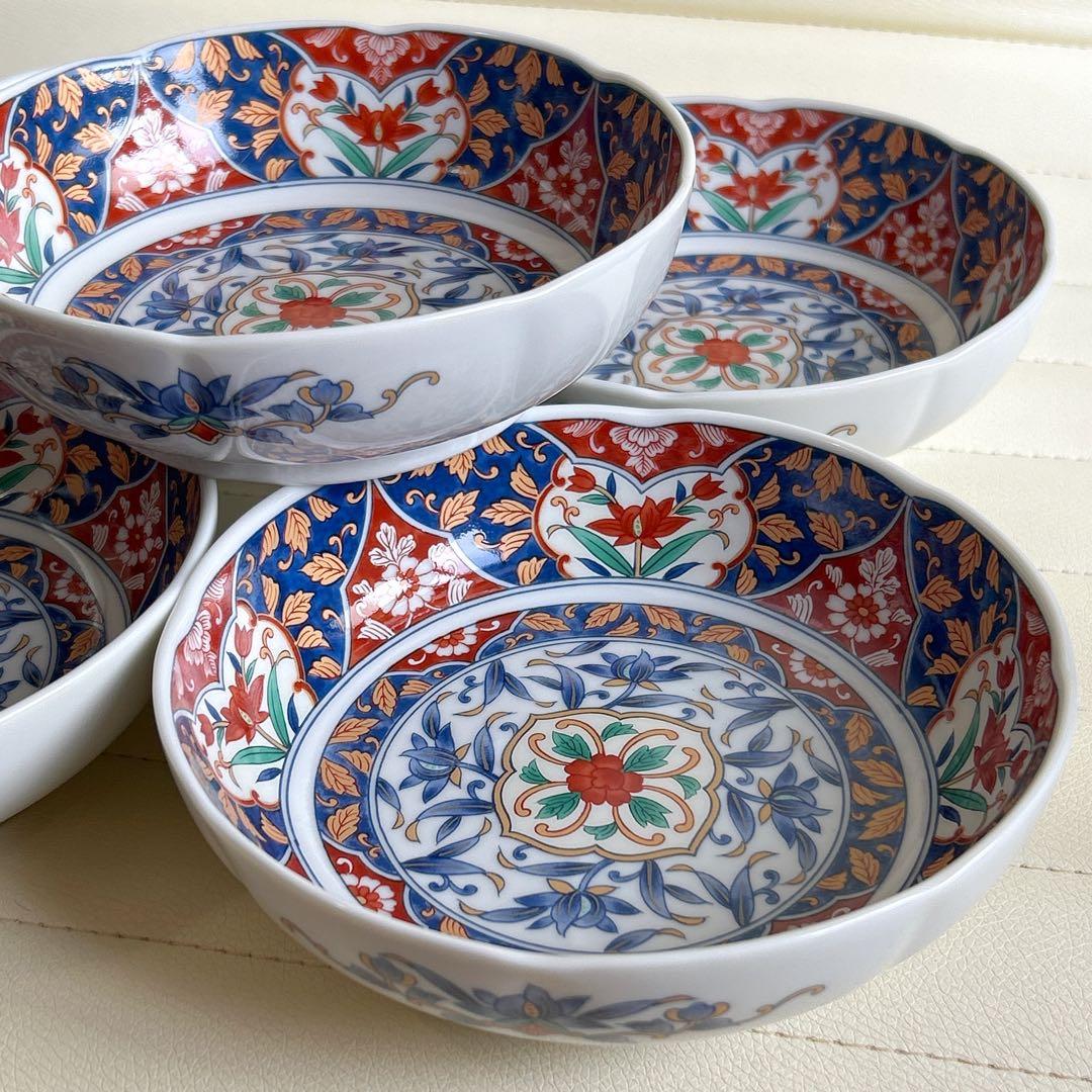 有田焼　南風窯　古伊万里　中鉢揃　5枚セット　色絵　深皿　煮物鉢　なます皿　和柄