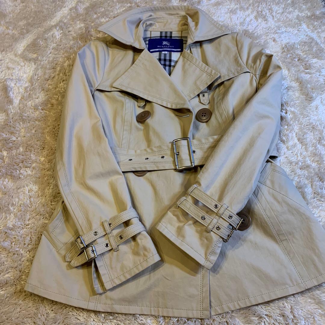 ☆バーバリーブルーレーベル トレンチコートノバチェック ミドル丈 ショート38