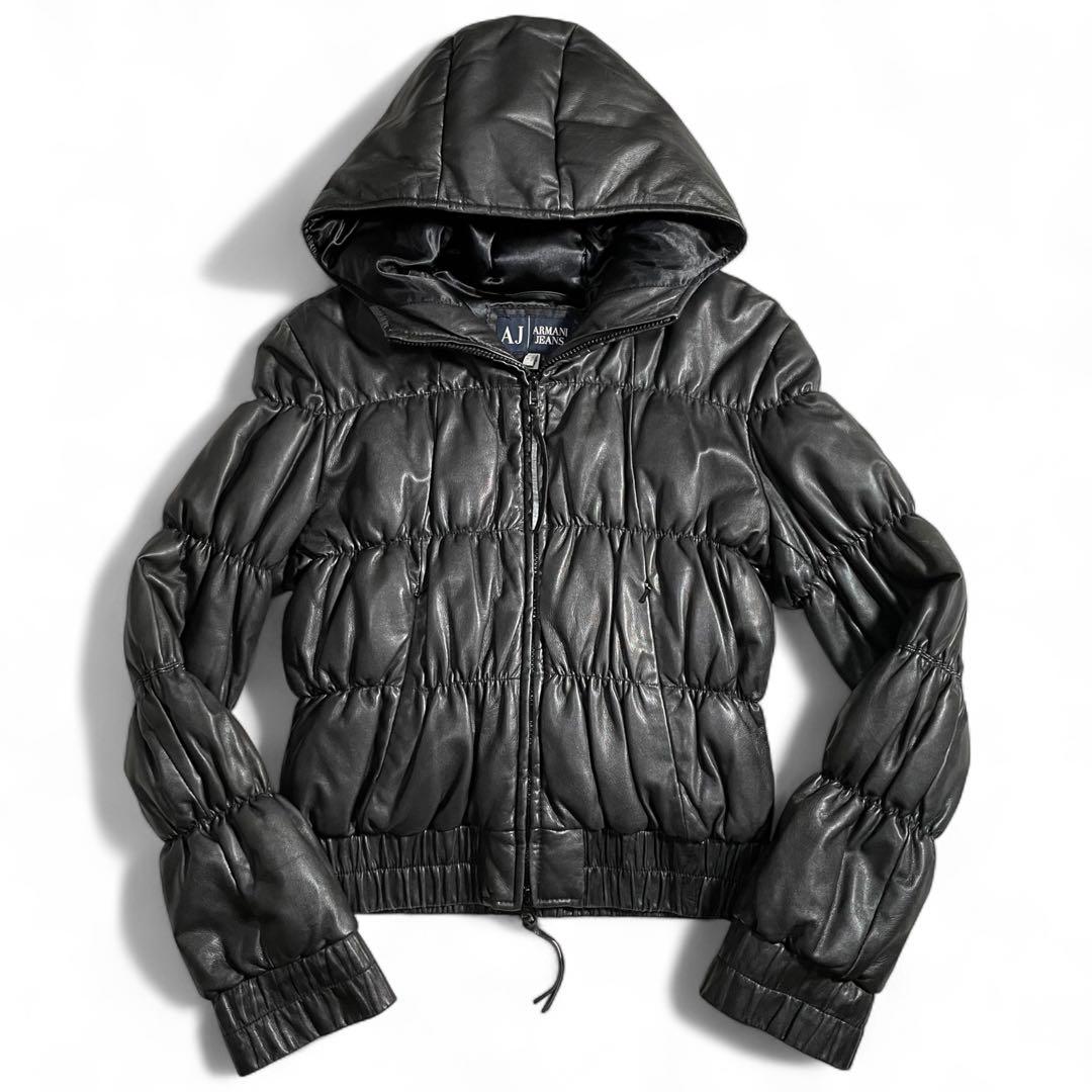 Armani Jeans レザージャケット フーディー パーカー シープスキン