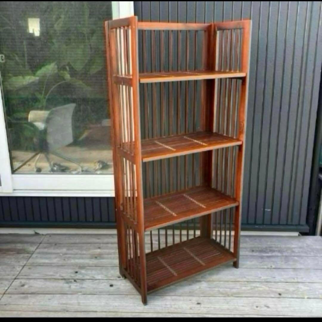 昭和レトロ 木製フレーム 4段折りたたみラック 飾り棚 花台 プランターラック