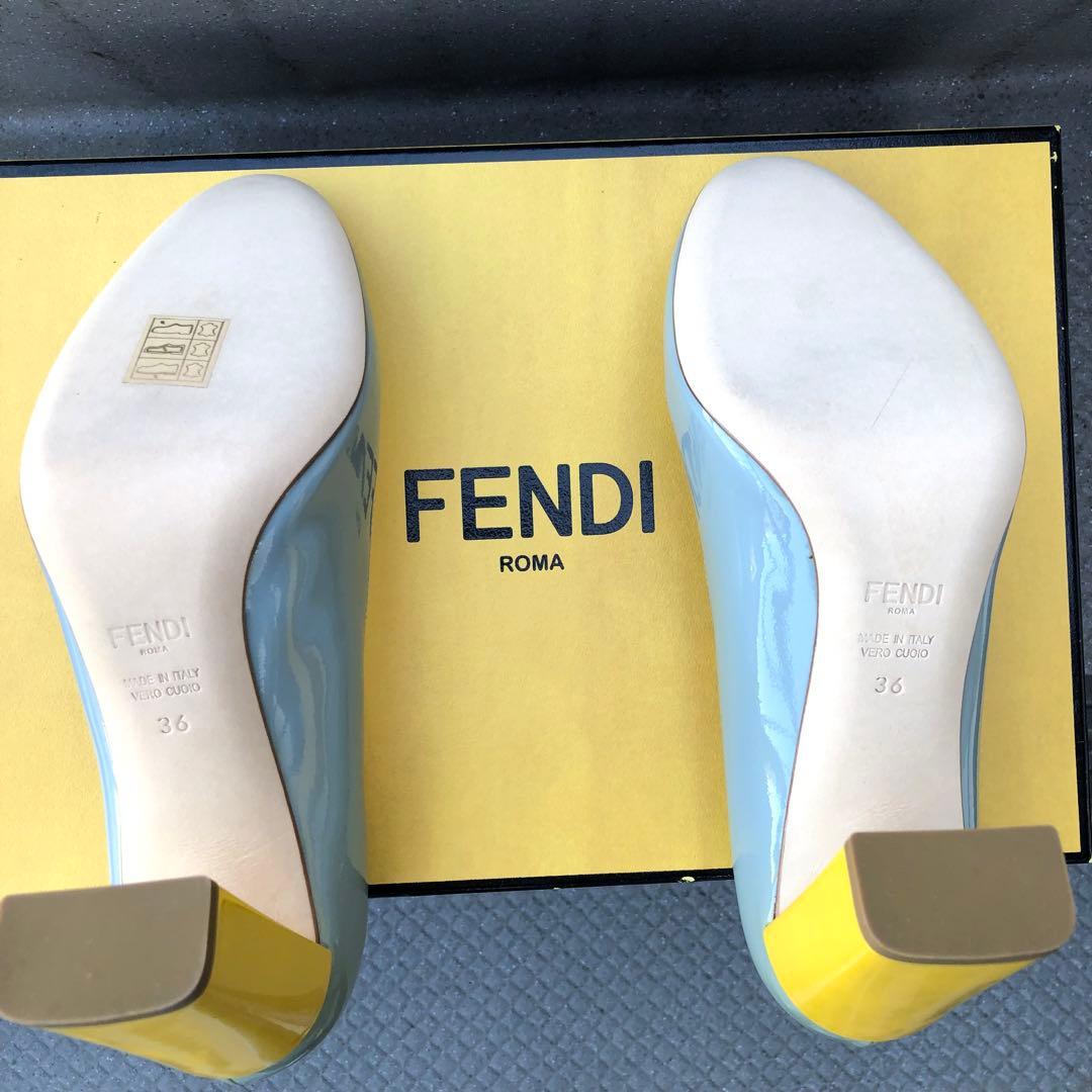 【新品】FENDI エナメル 水色／イエローハイヒールパンプス サイズ36
