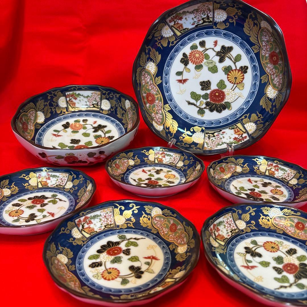 有田焼 仁祥窯 献上古伊万里・八角大皿 大鉢・八角取り皿5枚 計7点セット