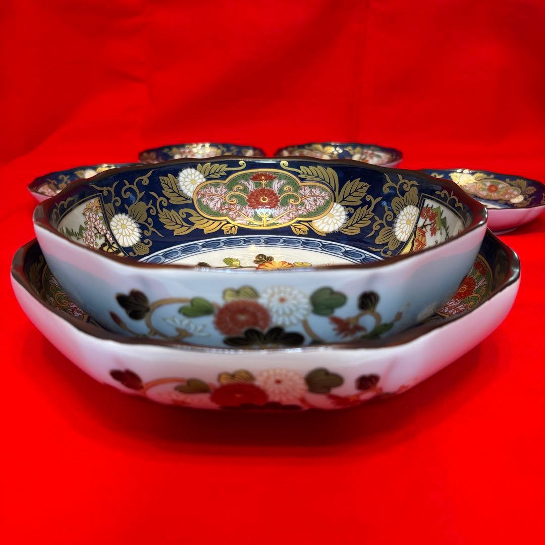 有田焼 仁祥窯 献上古伊万里・八角大皿 大鉢・八角取り皿5枚 計7点セット